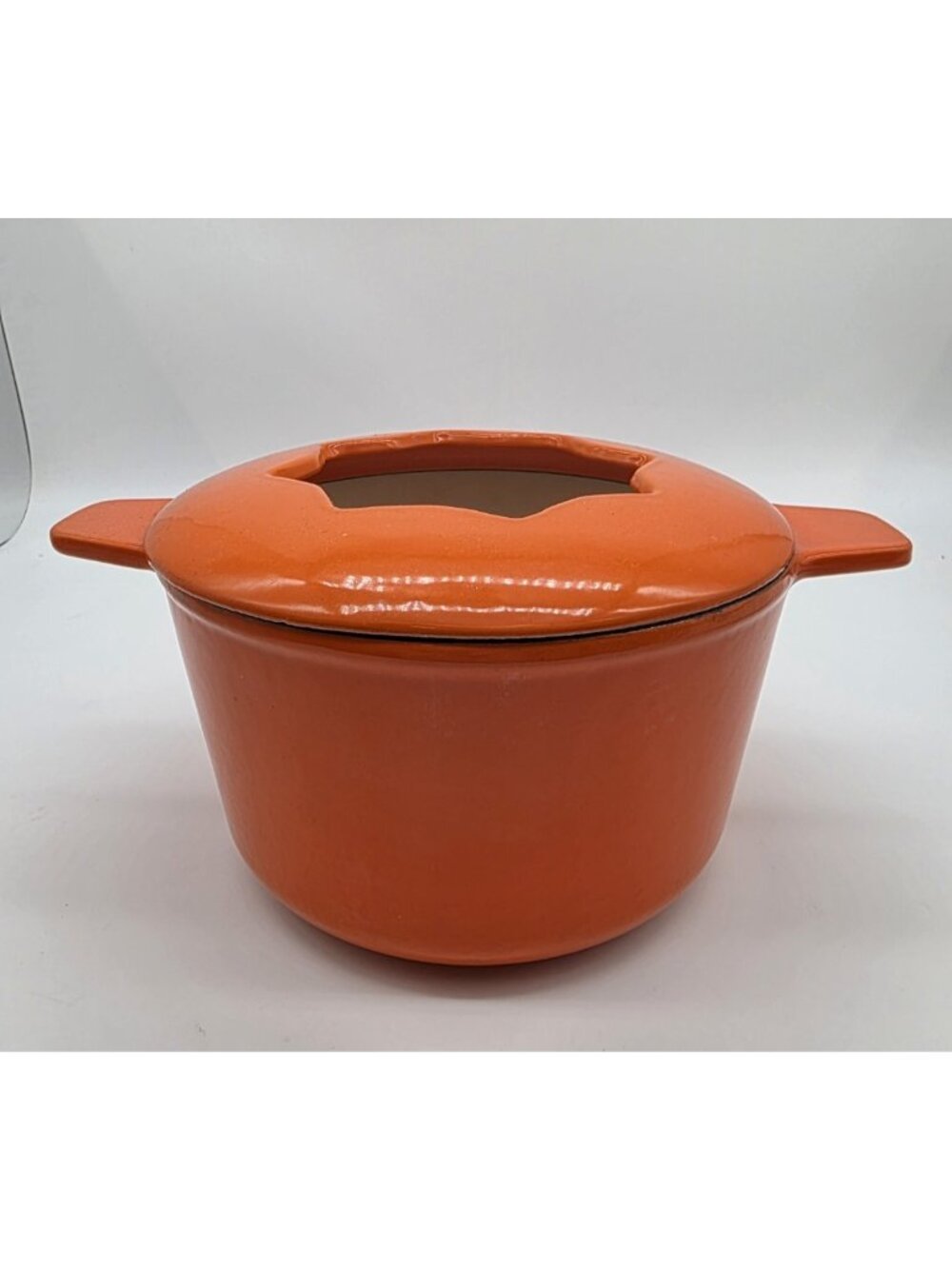 Cast Iron Fondue Pot Orange Enamel Cookware Star Top Cheese Heavy Dish